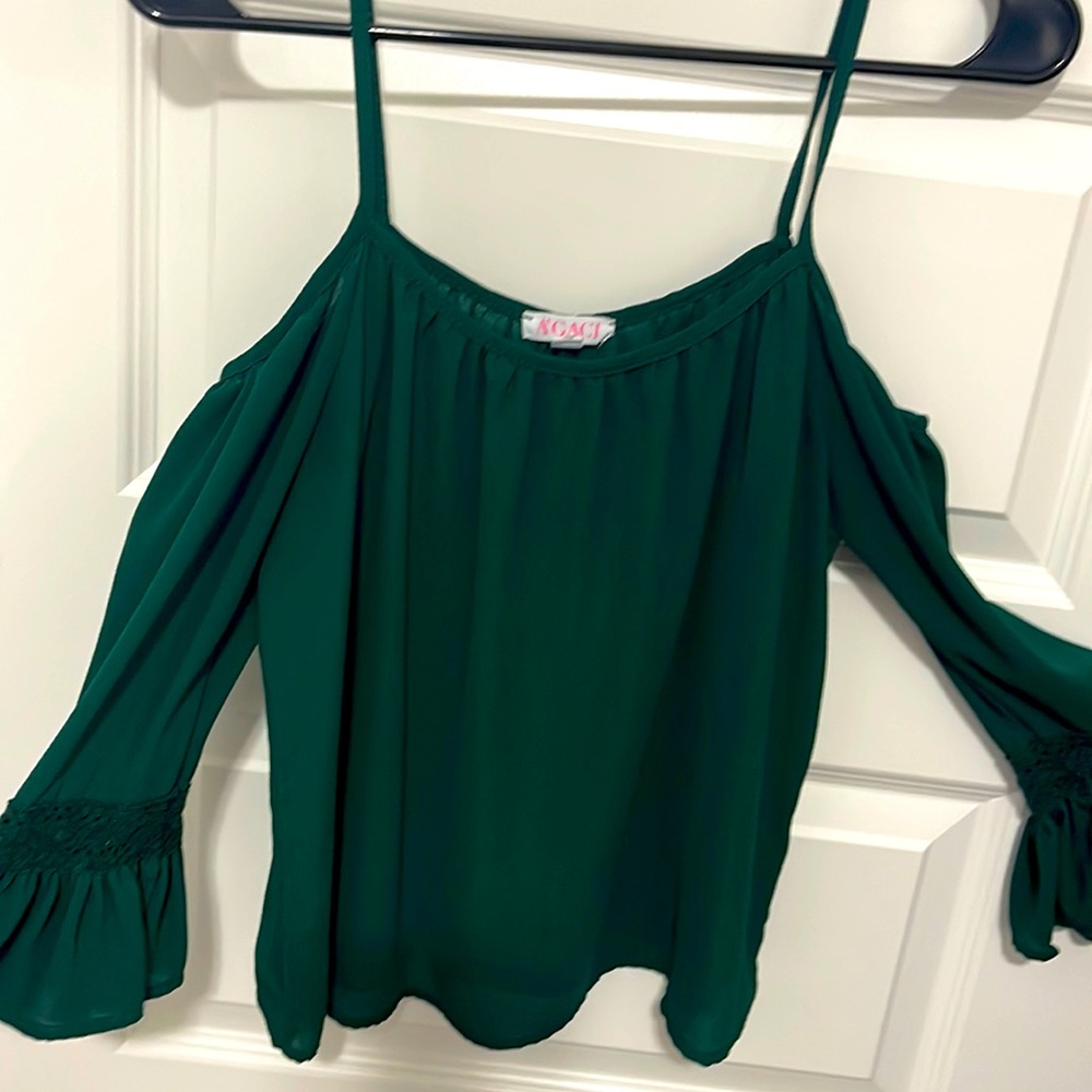 Green blouse , open shoulders long sleeve